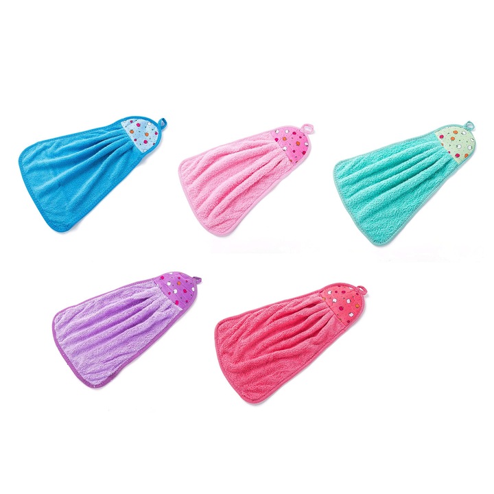 Set de 5 prosoape de mana din fleece coral, absorbante, multicolore, 38x28cm