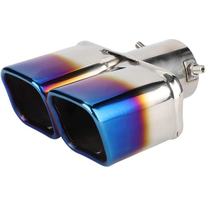 Rozsdamentes acél autó kipufogó, 220mm, 2 kimenet, modern design, 63mm x 60mm x 76mm