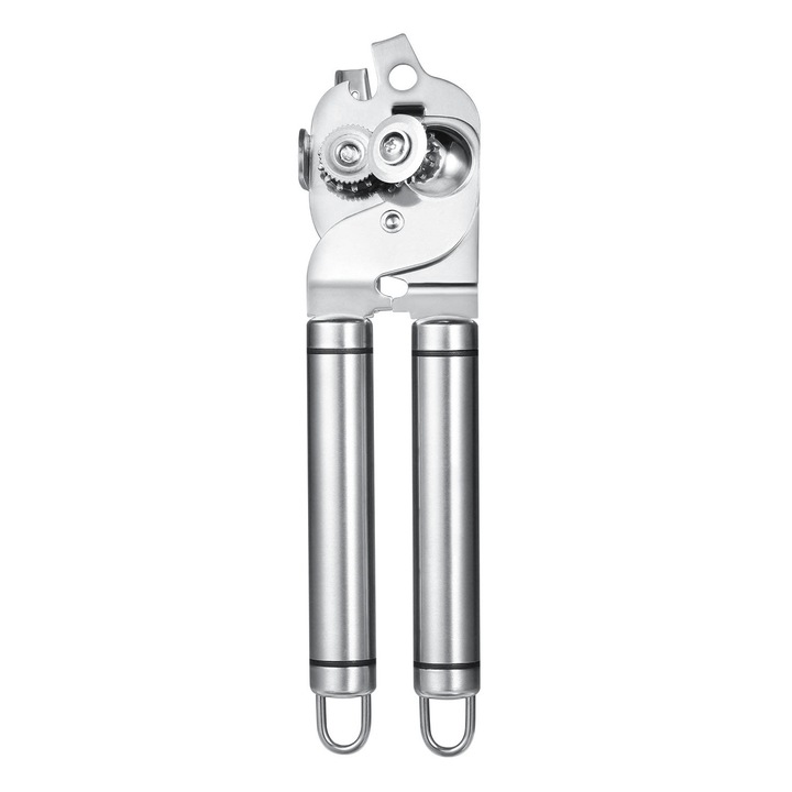 Kézi konzervnyitó rozsdamentes acélból, üvegnyitóval, 20.5x5cm, ezüst