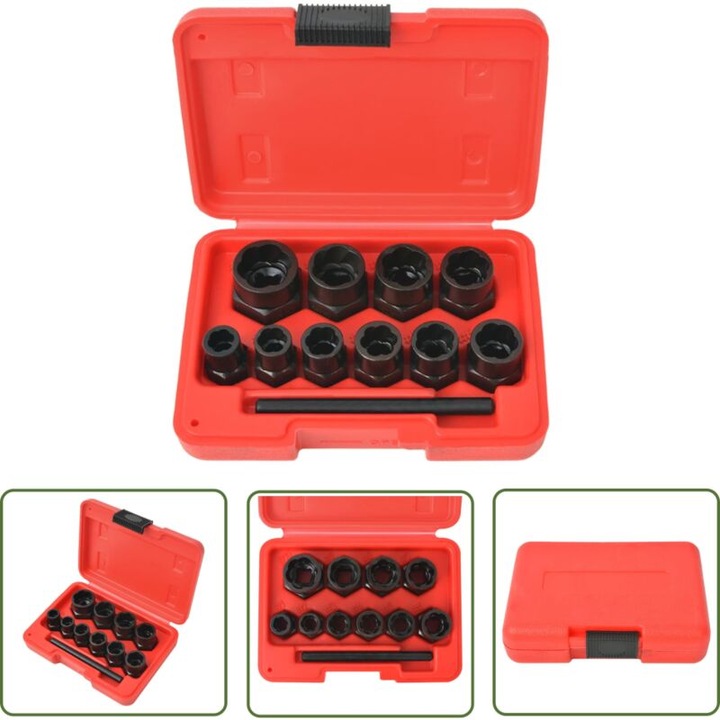 Set extractor suruburi, 11 piese, otel, 10 capete, 14x10x3.5cm