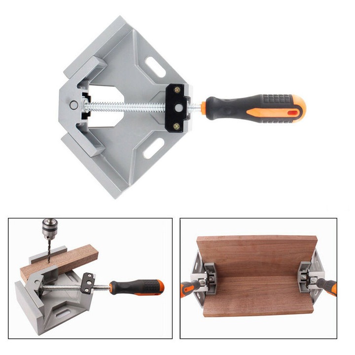 Clema unghiulara din aluminiu 90°, cu maner unic, pentru materiale solide, 10x15cm