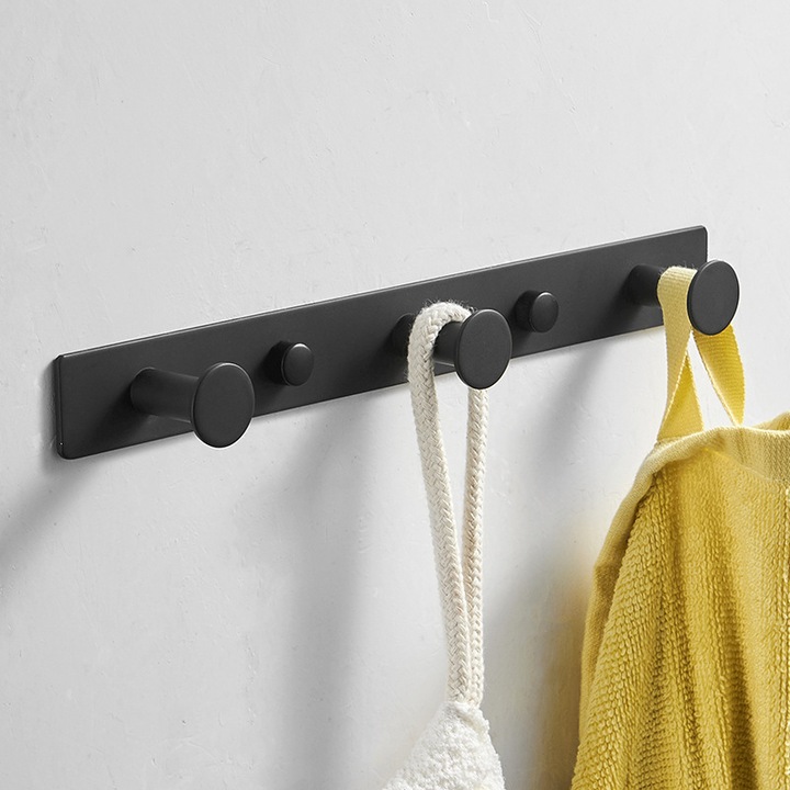 Suport de perete pentru haine, 3 carlige, inox SUS304, finisaj negru mat, design modern
