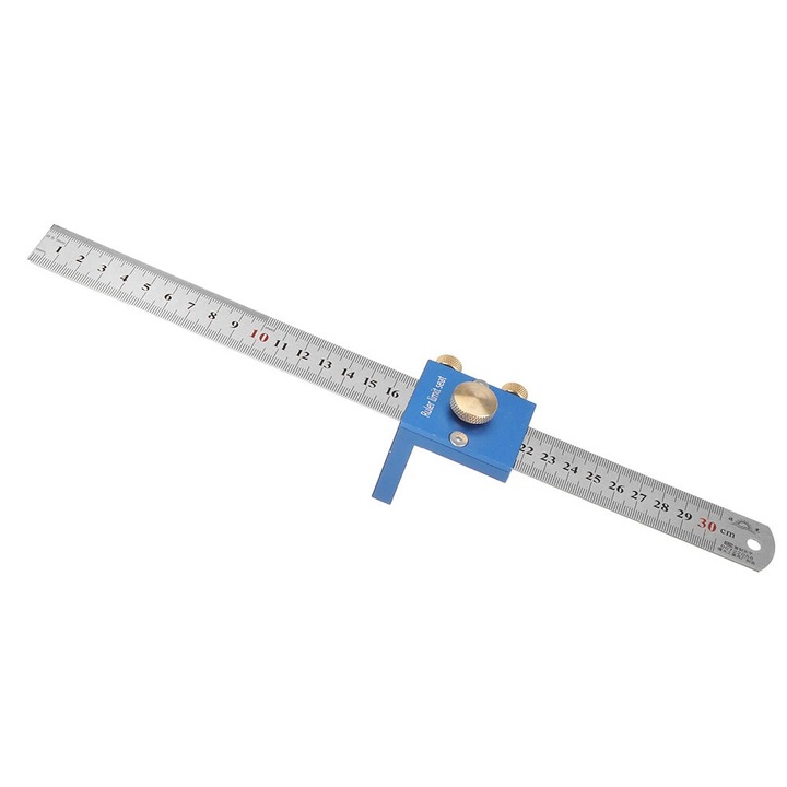 Ruler de masurare din otel inoxidabil si aliaj de aluminiu, 30cm, set de unelte pentru tamplarie, rosu si albastru