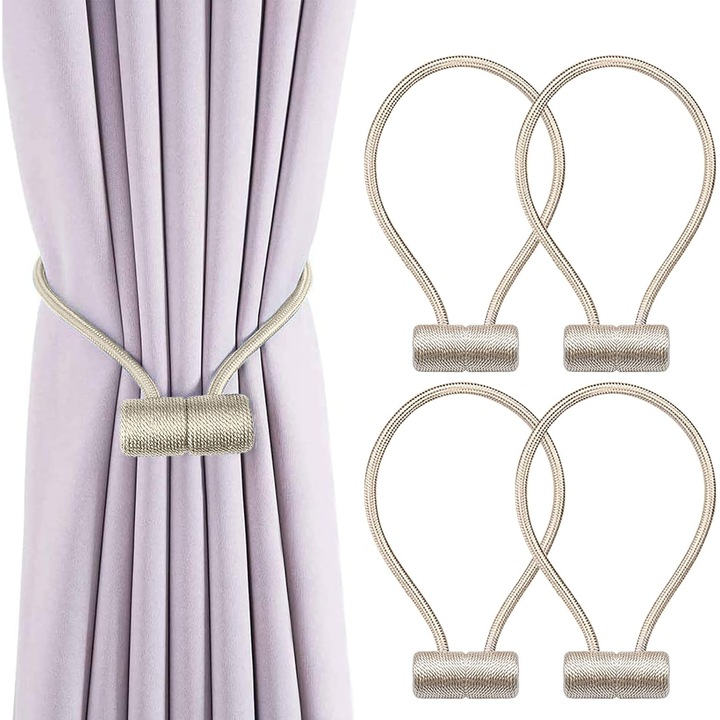 4 darabos mágneses függönyrögzítő készlet, modern design, bézs