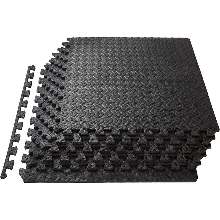 Gyerekszőnyegek, 20 összefűzhető hablap, 300x300mm, fekete, edzőterembe, edzéshez, padlóvédelem
