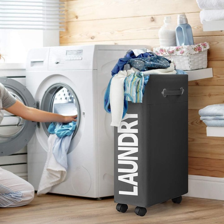 Cos de rufe pliabil cu 4 roti, 46L, design subtire, 20x40x60cm, multicolor