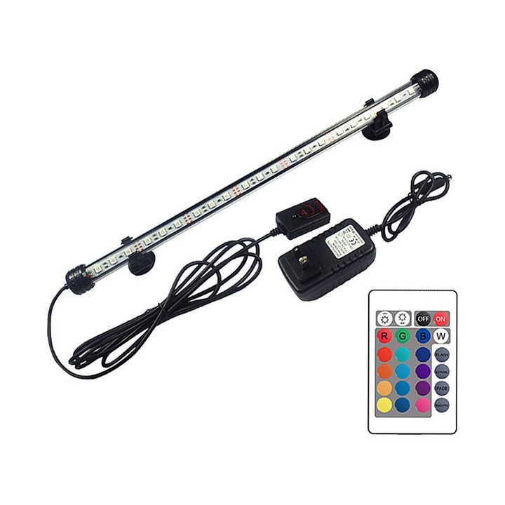 Lumina LED acvariu subacvatic, 39cm, 16 culori, IP68, set cu telecomanda
