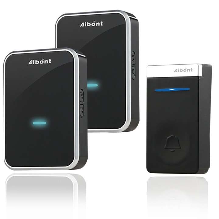 Sonerie electrica fara baterii, 2 receptoare, 150m, 45 melodii, volum ajustabil, rezistent la apa