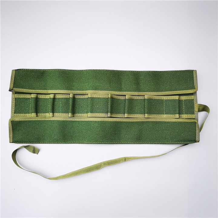 Vászon szerszámtáska, 9 rekeszes, zöld, kertészeti