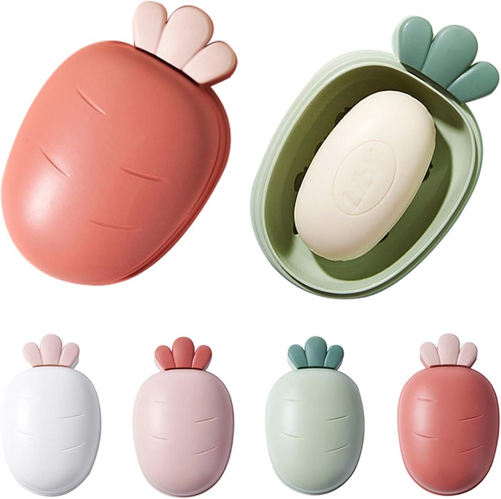 Set de 4 suporturi pentru sapun din plastic, design morcov, multicolor, 15.5x6x2.5cm