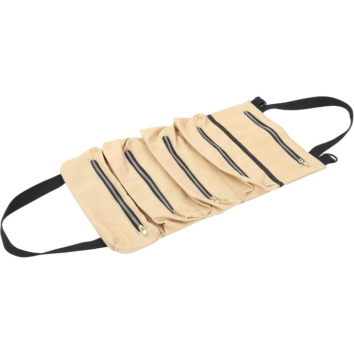 Vízálló szerszámtáska, 295g, khaki, 5 cipzáras zseb, nagy kapacitás