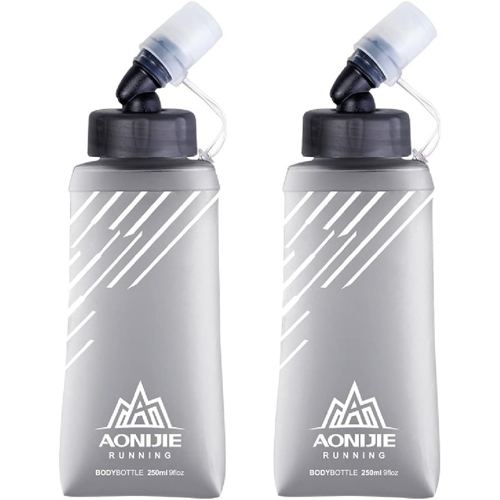 Bidon sport pliabil, 250ml, 420ml, 500ml, TPU, cu duza din silicon, pentru alergare