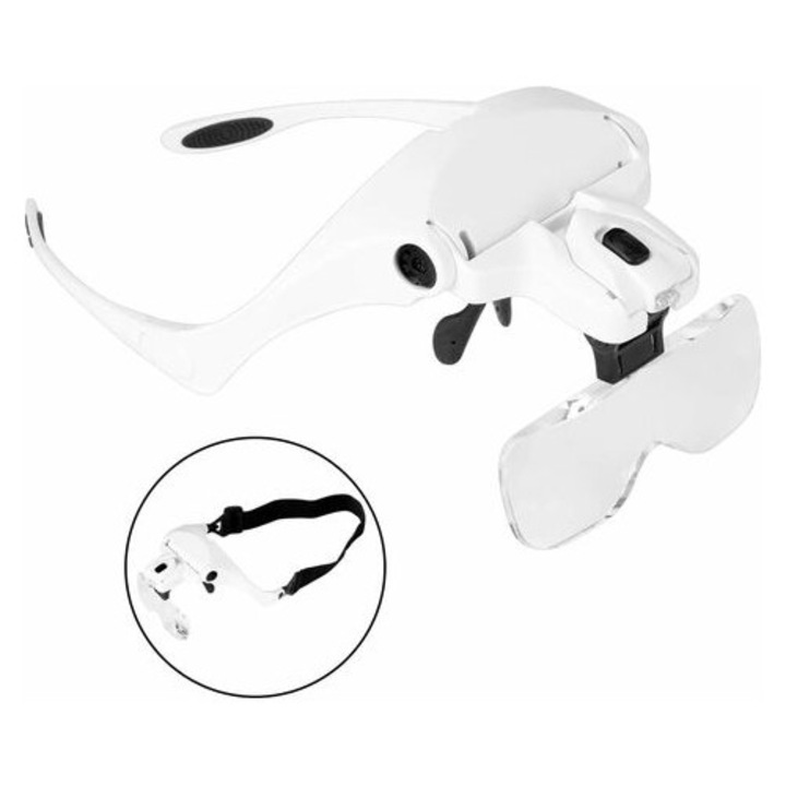 Lupa cu LED-uri, 5 lentile detasabile, design cu banda pentru cap, multicolor, pentru citit si diverse activitati