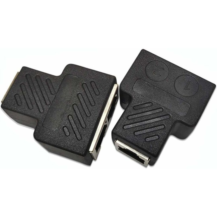 Conector RJ45, Splitter 1 Femela la 2 Femele, Extensor Cablu Ethernet Cat 5 / Cat 6 / Cat 7, Set 1 Pereche