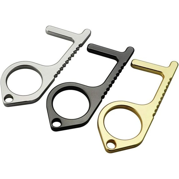 3 darabos érintésmentes ajtónyitó készlet, újrafelhasználható, kompakt kialakítás, cink anyag, higiénikus kiegészítő