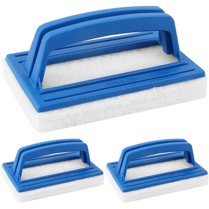 Set 3 perii de curatare pentru piscina, perie din spuma, albastru, 14.5x9x7cm
