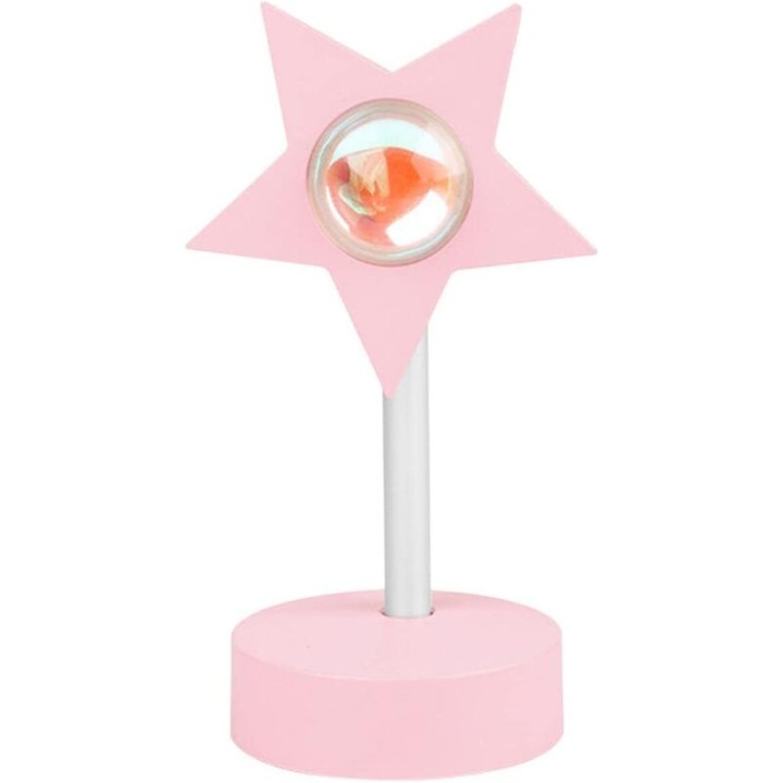 Veioza proiectoare de lumina, LED, rotire 180°, efecte de apus, 21.5x10cm, roz