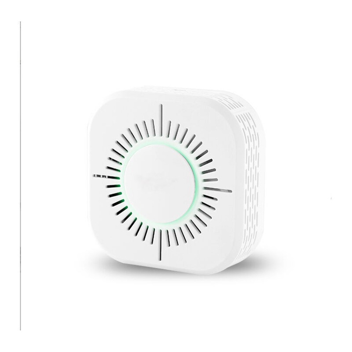Detector de fum wireless, 360 detectie, alarma de incendiu, set pentru acasa si comercial, alb