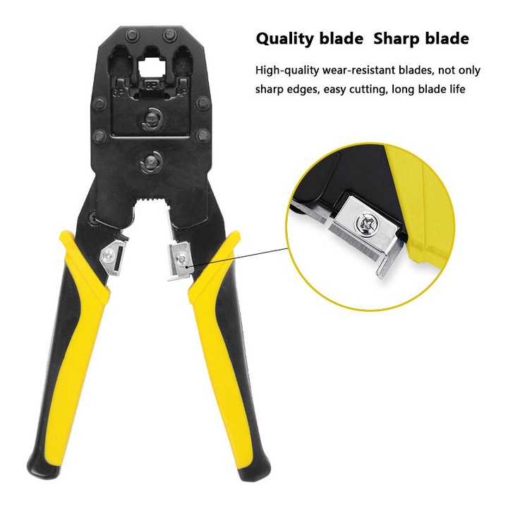 Tester cablu retea, instrument de sertizare a cablurilor, 8P+6P, cu geanta de transport, galben/ negru