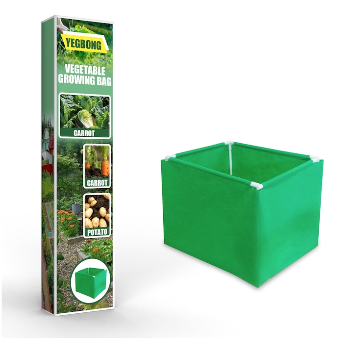 Sac de plantare pentru legume, 43x33.5x35.7cm, material textil netesut, set cu 4 bare verticale