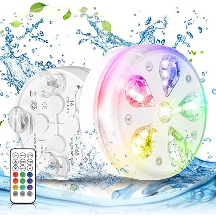 Lumina subacvatica LED pentru piscina, 16 LED-uri, control de la distanta RF, impermeabila, set 1 bucata