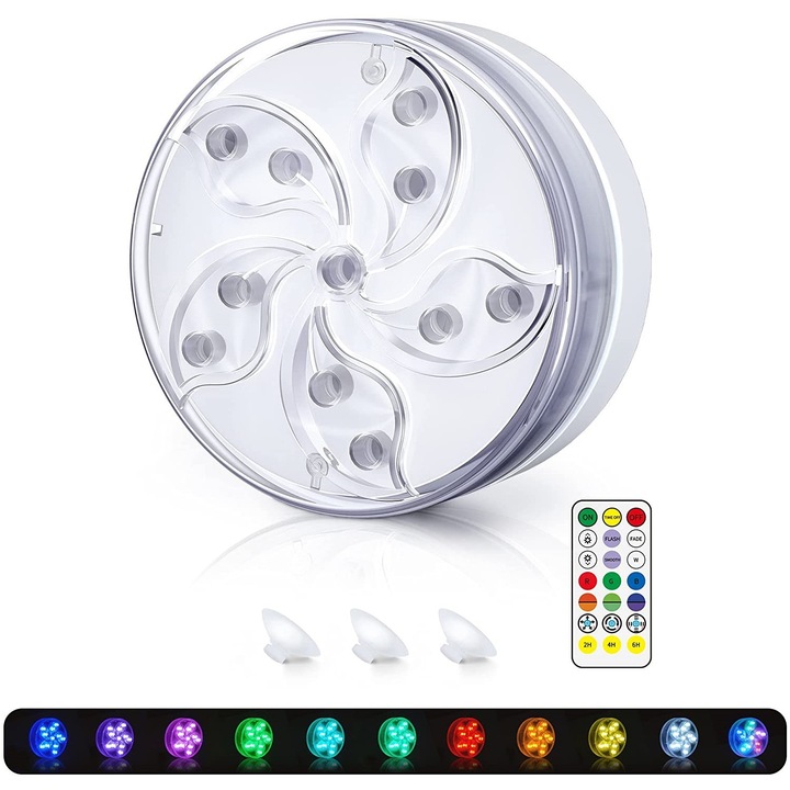 Többszínű, víz alatti LED lámpa, 11 szín, távirányítóval, IP68, 8x3.5cm, 1 darabos készlet