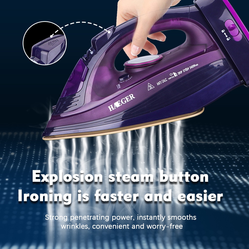 Fier de calcat cu abur, 2400W, violet, capacitate apa 350ml, set cordat si fara fir