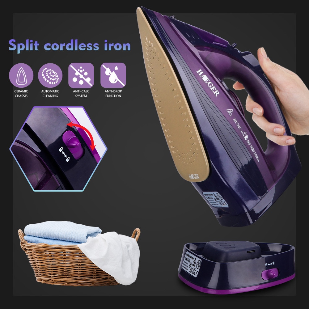 Fier de calcat cu abur, 2400W, violet, capacitate apa 350ml, set cordat si fara fir