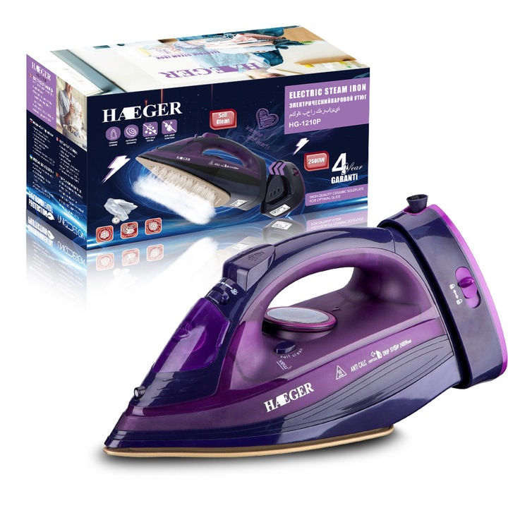 Fier de calcat cu abur, 2400W, violet, capacitate apa 350ml, set cordat si fara fir