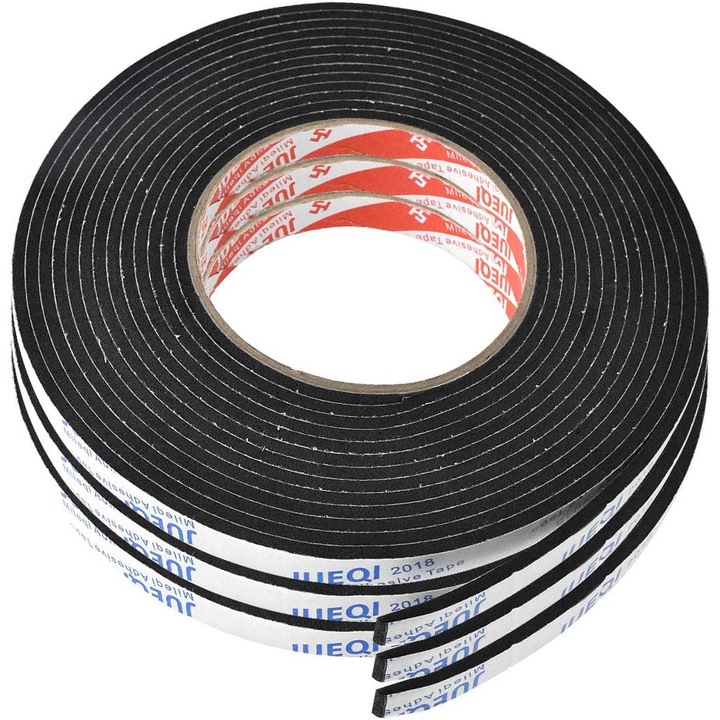 Banda adeziva dubla din spuma, set de 3, rezistenta la apa, 10mm x 3mm x 5m, neagra