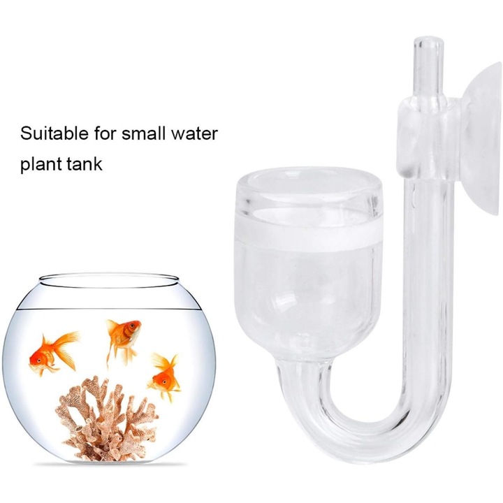 Dispersor CO2 acvariu din sticla, 20x23x63mm, transparent, set cu ventuza