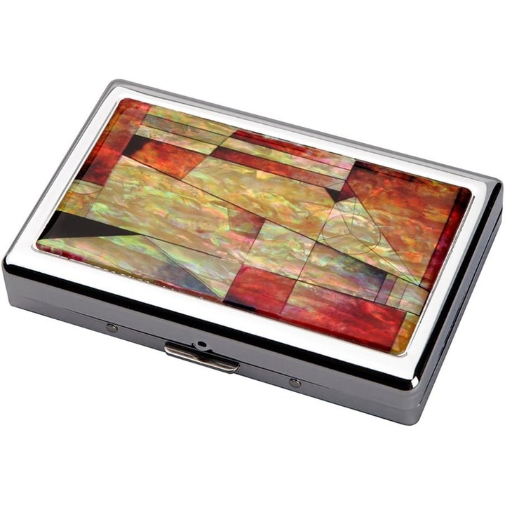 Tabachera design din sidef, model vintage, dimensiuni 10.2x6.8x1.5cm, capacitate 16 tigari