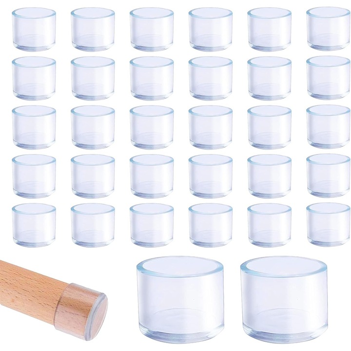 Set de 32 capace transparente pentru picioarele scaunelor, 25mm, pentru mese si scaune cu diametrul de 25-27mm
