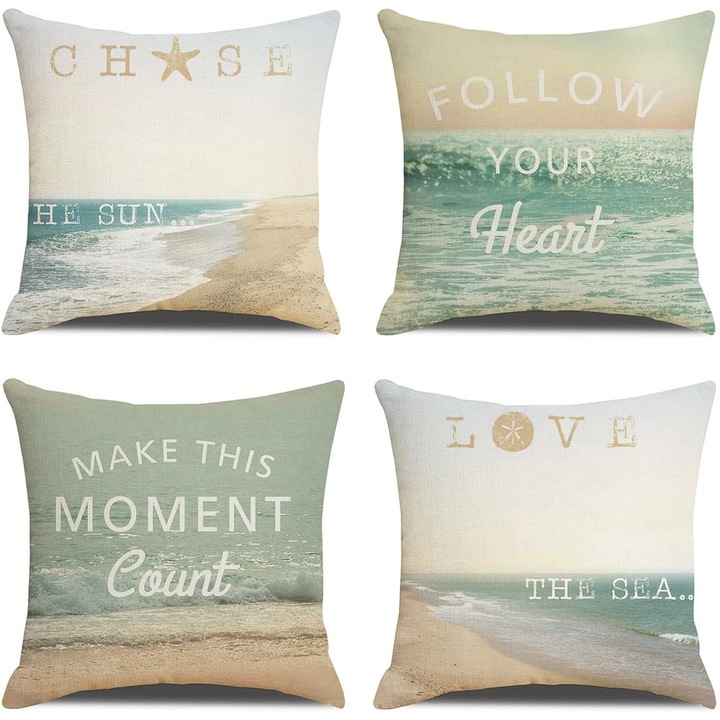 Set de 4 perne decorative, 45x45cm, material din poliester, design cu mare si plaja
