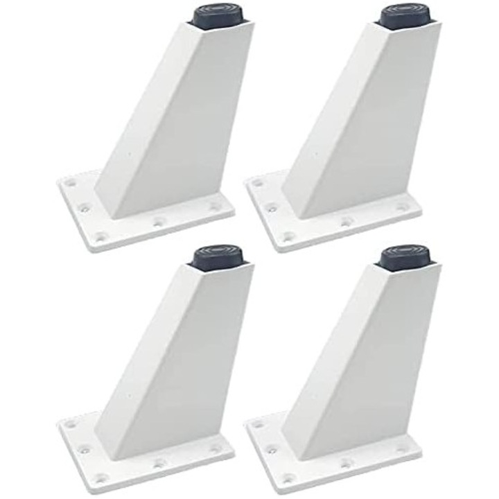 Set de 4 picioare de mobilier ajustabile din aluminiu alb, 18cm, pentru canapele, mese, dulapuri