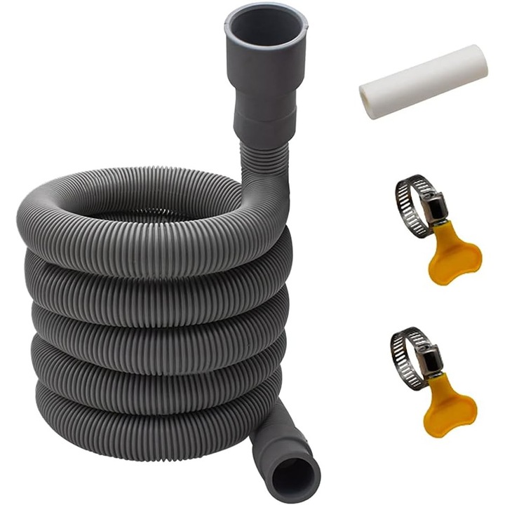 Kit extensie furtun de drenaj 3m, 1" diametru interior, 2 cleme din otel inoxidabil, suport U, pentru masini de spalat rufe