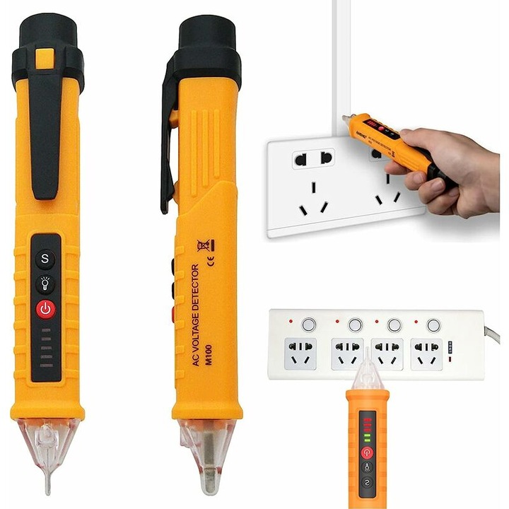 Detector de tensiune, 12-1000V, sensibilitate ajustabila, cu lanterna si alarma sonora