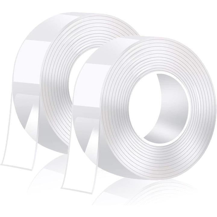 Banda adeziva dubla fata, 6M, transparenta, rezistenta la apa, reutilizabila, fara urme