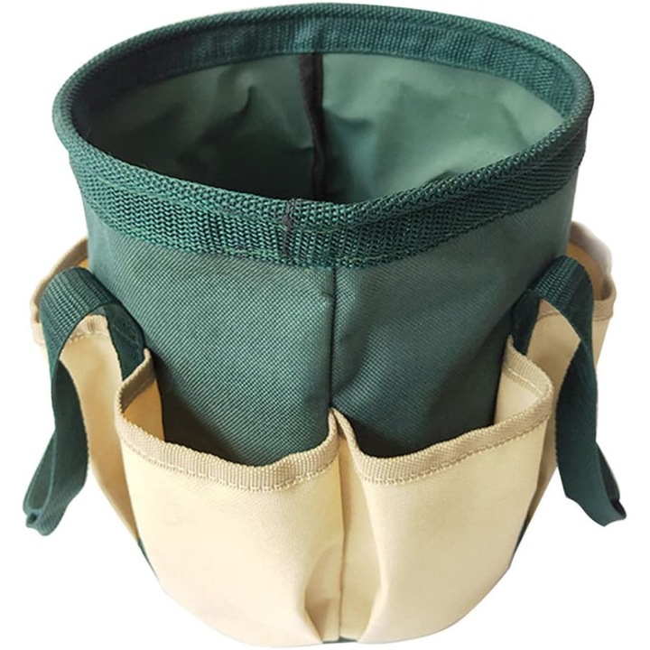 Összecsukható kerti szerszámtáska, 2 oldalzsebbel, strapabíró anyag, bézs/zöld