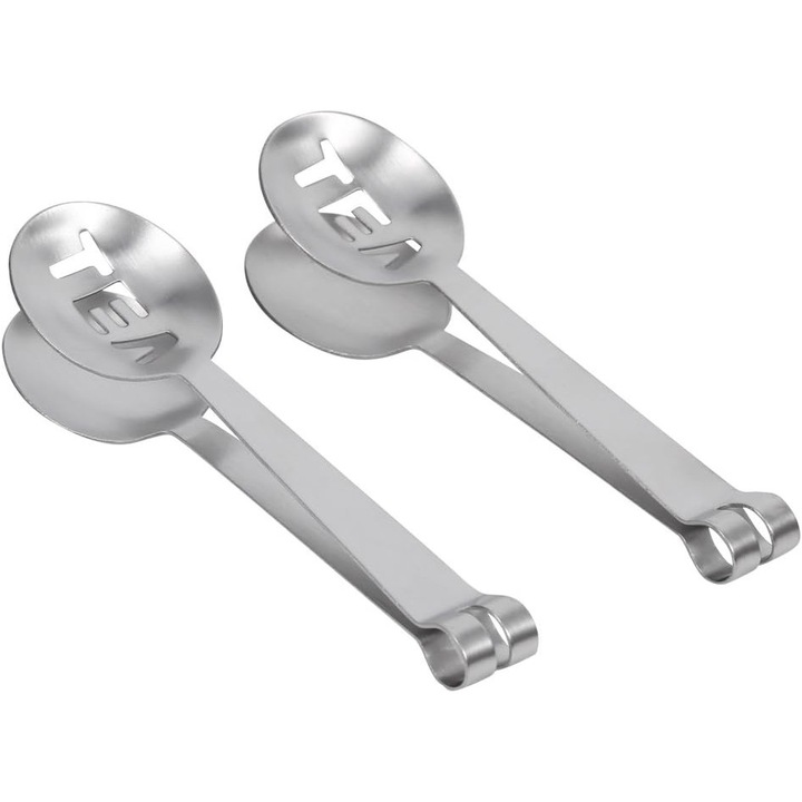 Set 3 accesorii ceai din otel inoxidabil, clips pentru pungi de ceai, presa, 12cm