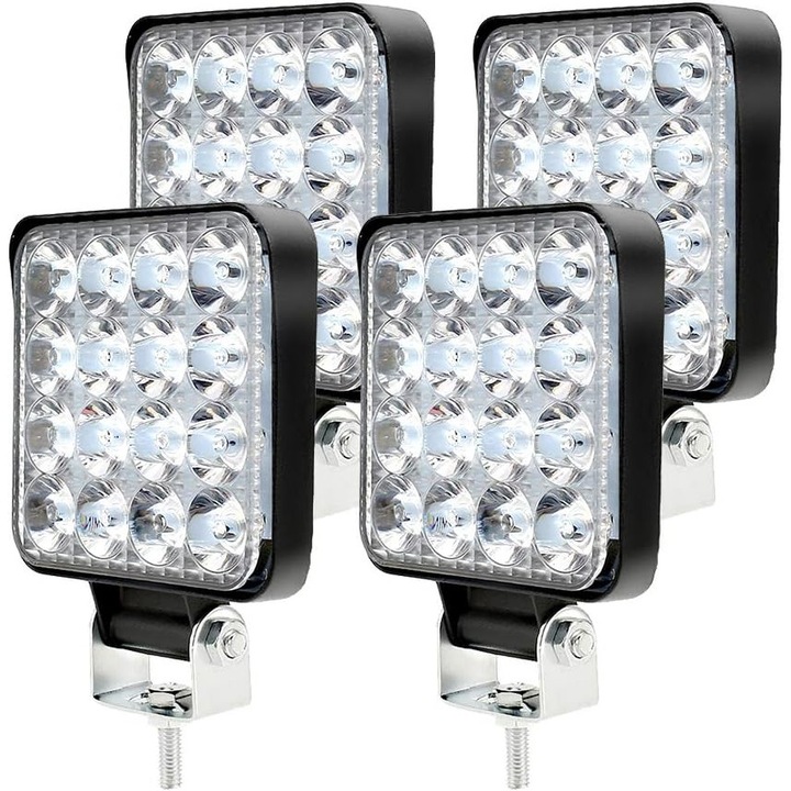 Set 4 Proiectoare LED 48W, 12V, Waterproof IP67, pentru Masini, Camioane, Tractoare, SUV-uri, Barci