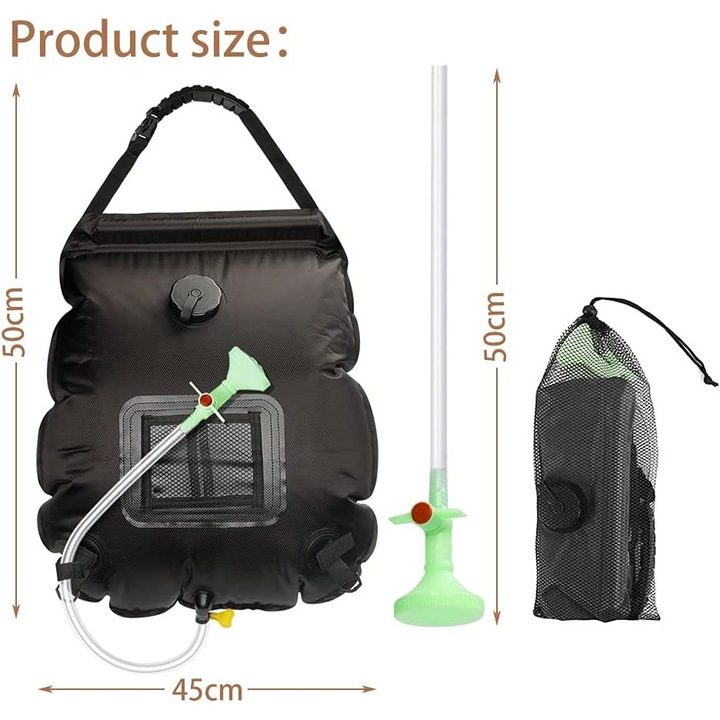 Преносим външен душ за къмпинг, 20л чанта за душ със соларно отопление, с гъвкав разглобяем маркуч, дюза с плъзгащи се бутони за включване/изключване, за къмпинг, риболов, алпийски фестивали, Enforose