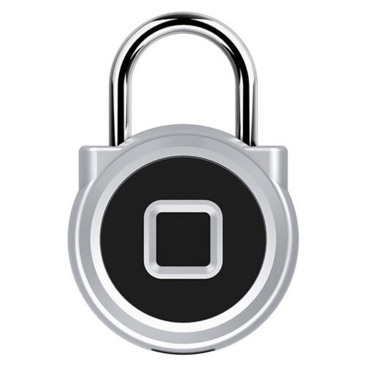 Lacat inteligent cu amprenta, 200mAh, reincarcabil, waterproof, argintiu