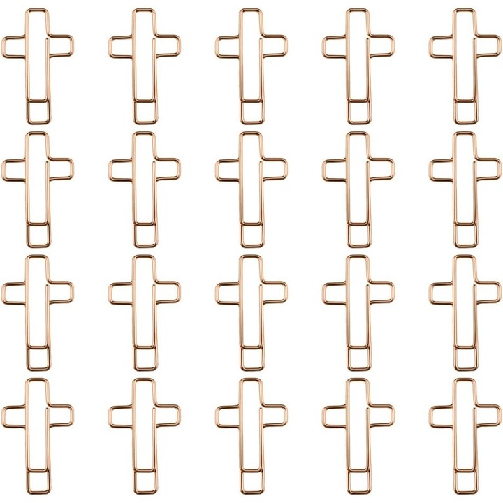 Щипки във формата на кръст, розово позлатен метал, комплект от 24 броя, за бележки, папки, отметки, декориране на подаръци