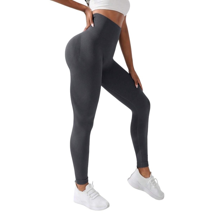 Női Sport Leggings Magas és Széles Derékkal, Magas Rugalmassággal, Türkiz - S 1038, Szürke