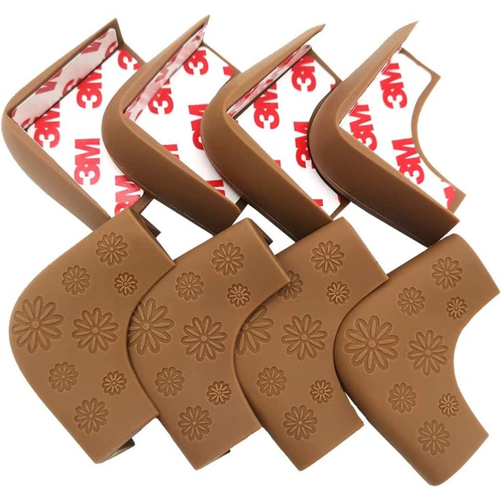 Protectii colturi pentru copii, 8 bucati, silicon, maro, dimensiune 5x5x2.3cm