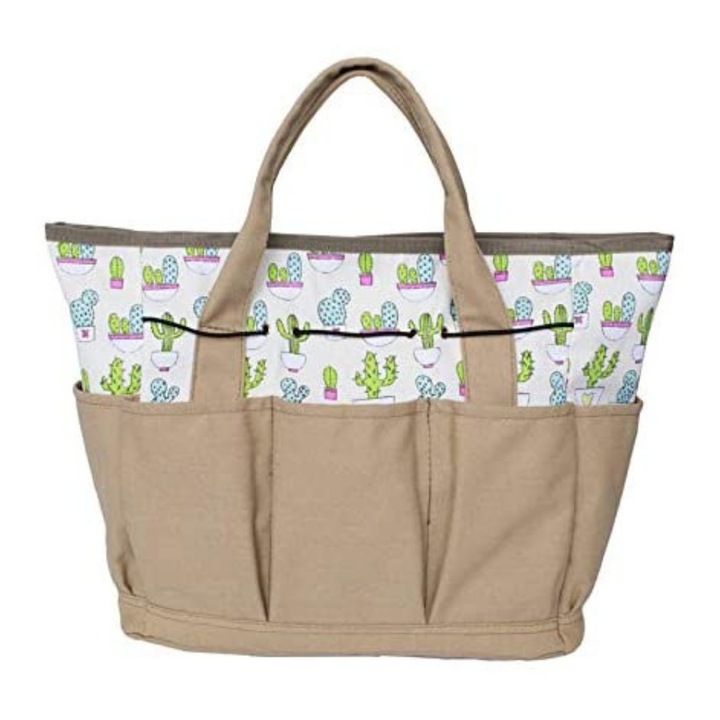 Kerti szerszámtáska, kaktusz mintás, vízálló, 30.5x16x26cm, multifunkcionális készlet