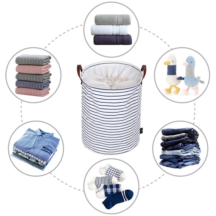 Cos pentru rufe, 19 inch, capacitate mare, pliabil, albastru, 35.5x48cm