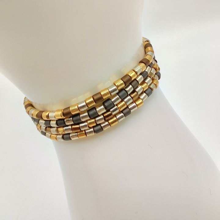 Set 4 bratari elastice cu margele Miyuki din Japonia CZM-583, Multicolor, 16 CM