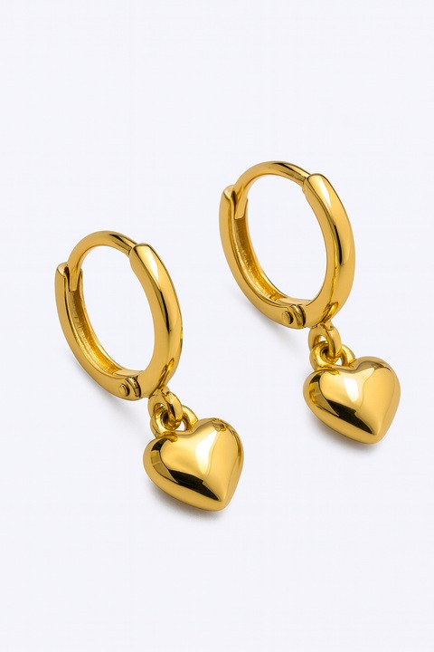 Cercei Eleganti cu Pandantiv, Inima, Auriu